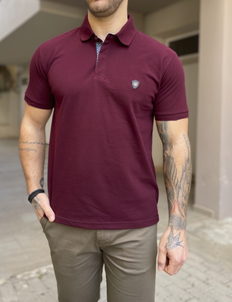 Everbest Everbest ανδρική μπορντό πικέ Polo μπλούζα Plus Size 252832B